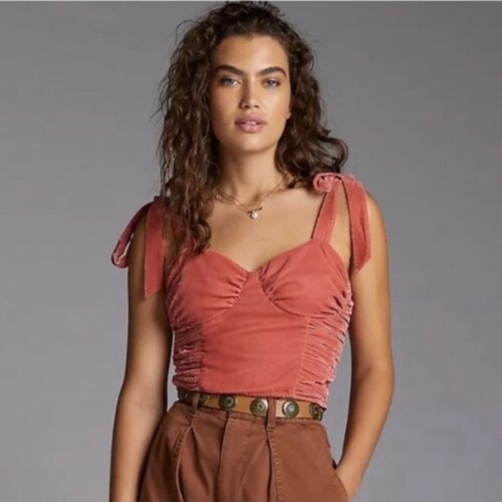 Anthropologie Forever That Girl XS NWT Rose Pink Velvet Corset Bustier Top New - Picture 4 of 5